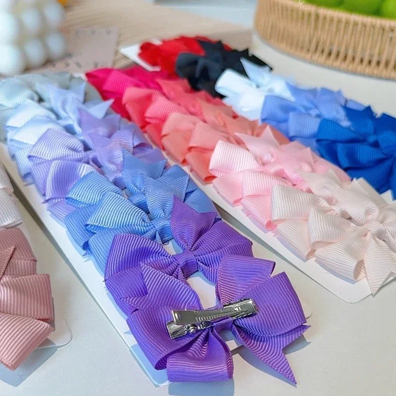 10Pcs/Set Grosgrain Ribbon Bowknot Hair Clips for Cute Little Girls, Barrettes, Baby Hair Accessories