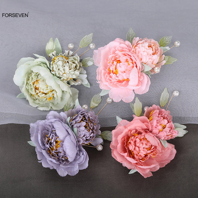 Silk Flower Hairpins/Side Clips, Chinese Style Hair Accessories for Women & Girls. Floral Hairclips, Hanfu Dress-hair accessories-SWEET T 52