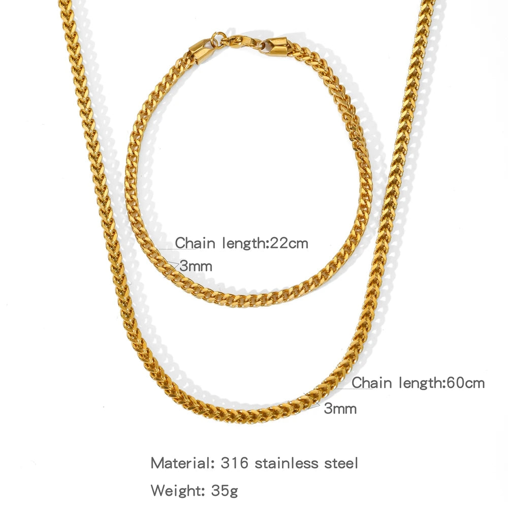Stainless Steel NK Snake Chain Necklace/Twist Bracelet for Women. Jewelry Set, Gold in Color - DIY Accessories