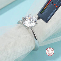 Six-Claw Moissanite Ring, Marked 925 Sterling Silver
