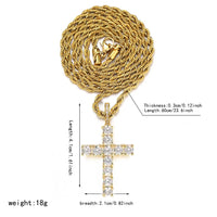 Cubic Zirconia Cross Pendant Necklace on Rope Chain