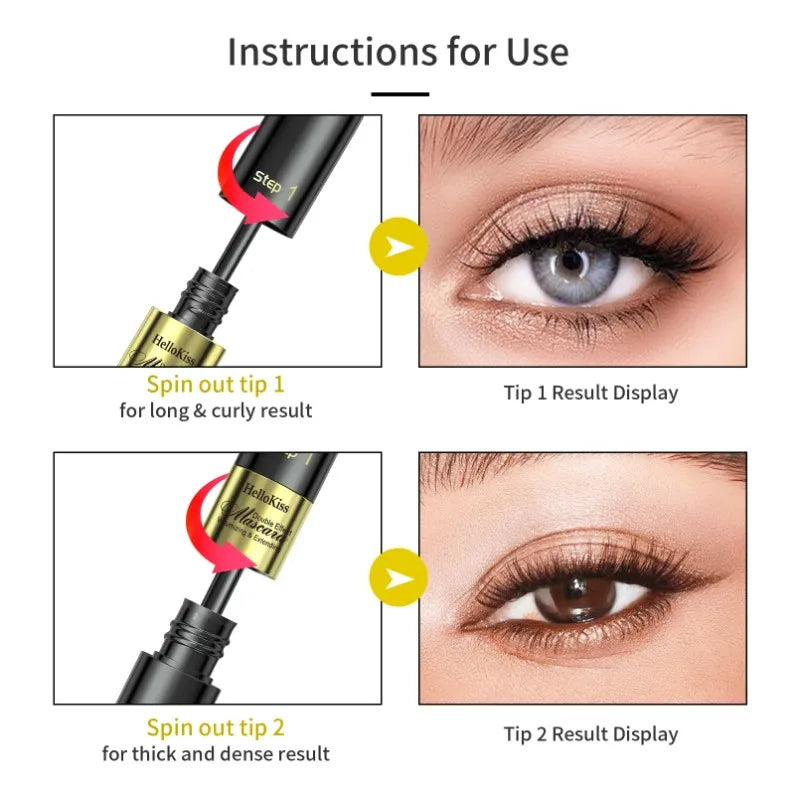 2 in 1 4-D Silk Fiber Eyelashes, Lengthening Mascara, Waterproof Long Lasting Lash Color, 4-D Mascara