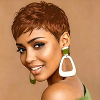 Brown/Black/Burgundy Pixie Cut Wigs, Short Straight Layered Human Hair Wigs for Women