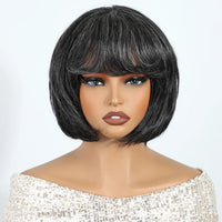 Salt & Pepper Pixie Straight Bob Wig, Wear & Go Dark Grey Glueless 5x1 Lace Wig, 100% Human Hair