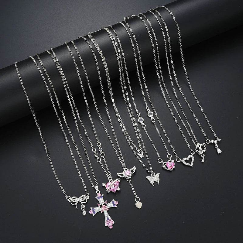 Zircon Pendant Necklace Set, 9 Pieces