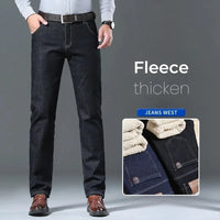 Winter Men's Fleece Thick Sherpa Jeans Business Casual Velvet Straight Denim Pants Male Wool Plush Classic Stretch Trousers Sweet T 52