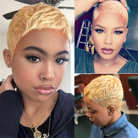 4 Inch Pixie Cut Curly Wave Human Hair Wigs for Women, Full Machine Made Wigs for Daily Wear