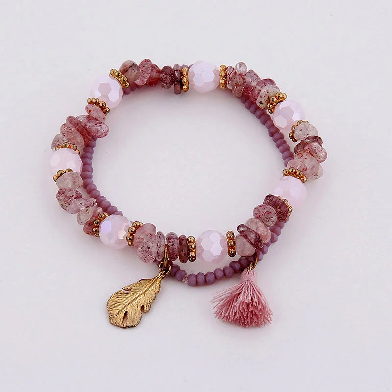 Natural Stone Bracelets - Gold Color Metal, Star Charm, White Beads, Elastic Bracelet. Luxury Fashion Jewelry Bracelets for Women