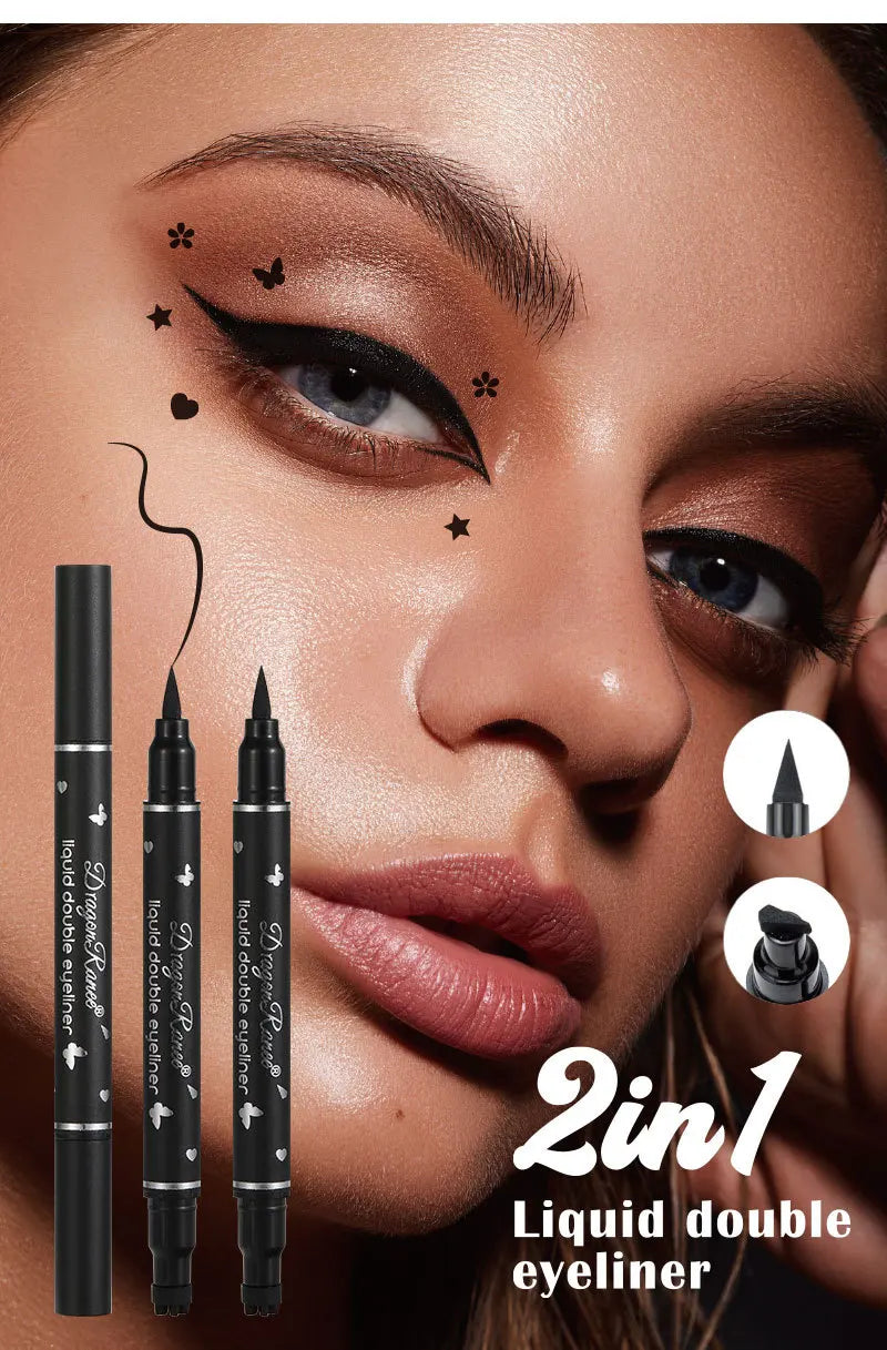 2 in 1 Butterfly Seal Eyeliner Pen, Star/Moon Stamp, Long-Lasting Waterproof Black Liquid Eye Liner Pencil, Unisex