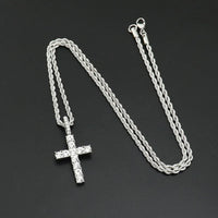 Cubic Zirconia Cross Pendant Necklace on Rope Chain