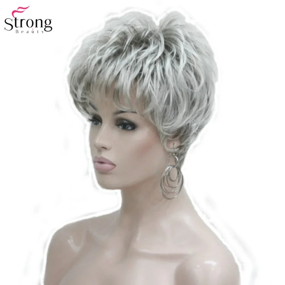 StrongBeauty Women's Wig Short Straight Pixie Cut Natural Hai Synthetic Capless Wig Gray/Red Sweet T 52