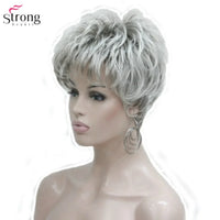 StrongBeauty Women's Wig Short Straight Pixie Cut Natural Hai Synthetic Capless Wig Gray/Red Sweet T 52