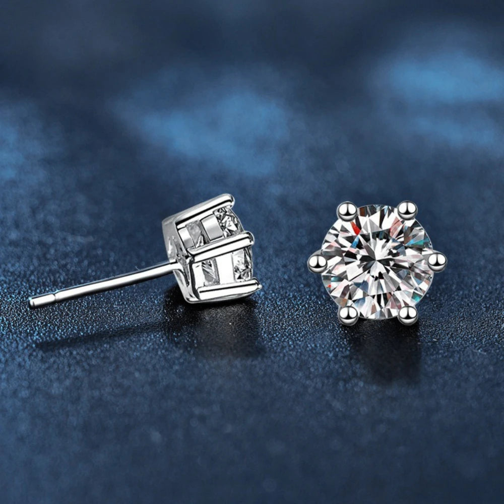 Moissanite Solitaire Stud Earrings, Marked 925 Sterling Silver