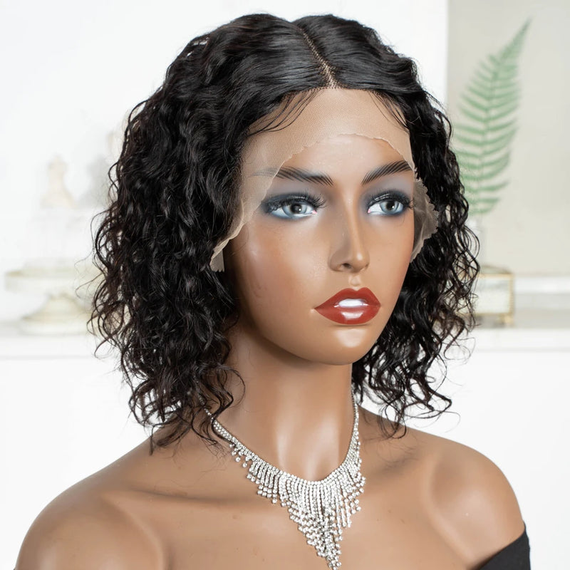 Short Curly Bob Human Hair Wigs for Women & Girls. Loose Deep Wave Brazilian Hair Wigs, 13X6X1