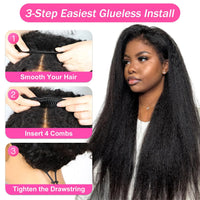 3 In 1 Half Wig - Human Hair With Drawstring. Kinky Straight Half Wig Ready To Go, Comfortable Fit, No Glue Needed, Natural Hairline