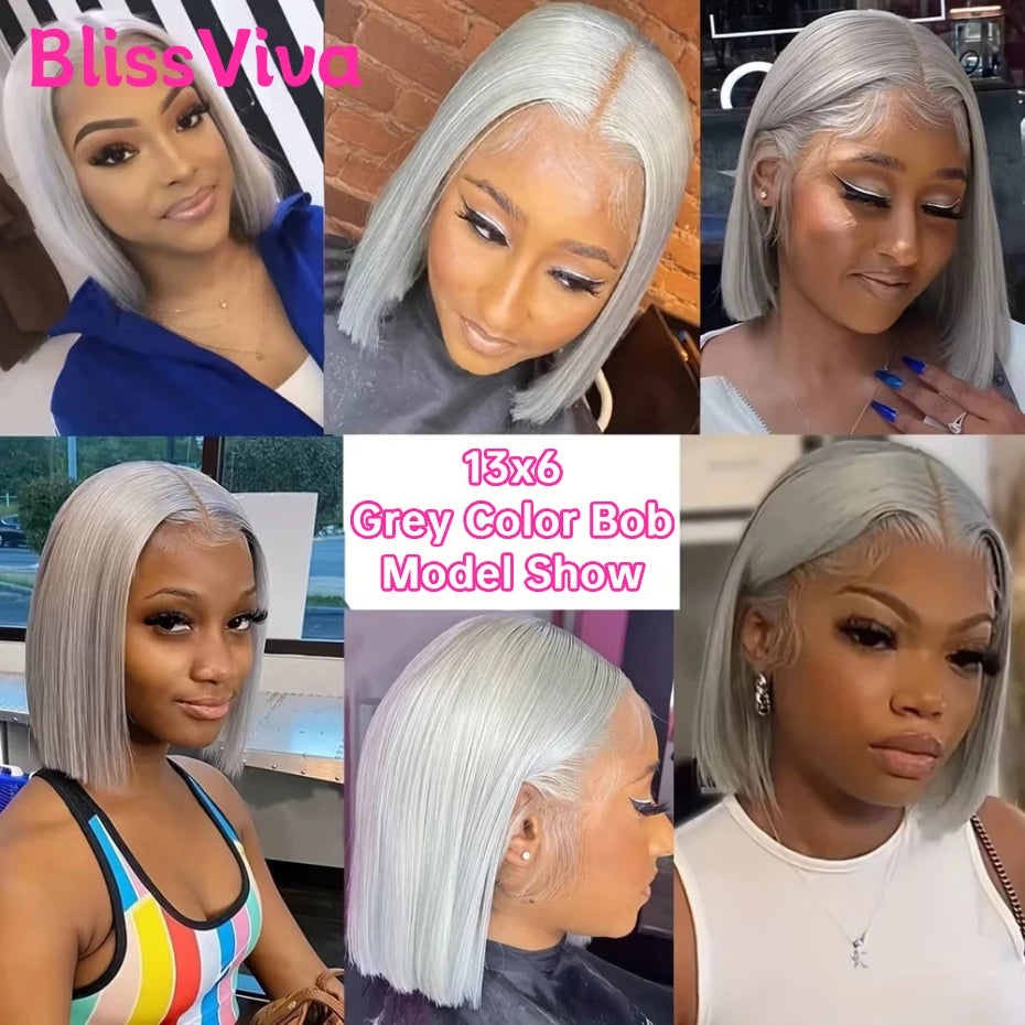 Silver Grey Bob Wig — 13x6 HD Lace Front, Vietnamese Human Hair, Ships from USA