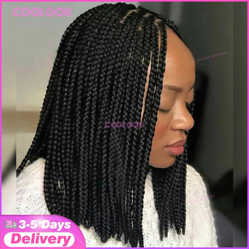10" Short Bob Wigs Synthetic Braided Wigs For Women Box Braid Full Lace Wig Braid African Cornrow Braids Lace Wigs Cheap Sweet T 52