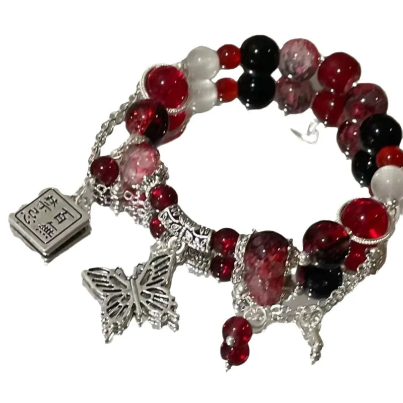 2024 New Trendy Red Beaded Chain Bracelet for Women Simple Hollow Butterfly Pendant Bracelets Jewelry Gifts Accessories Sweet T 52