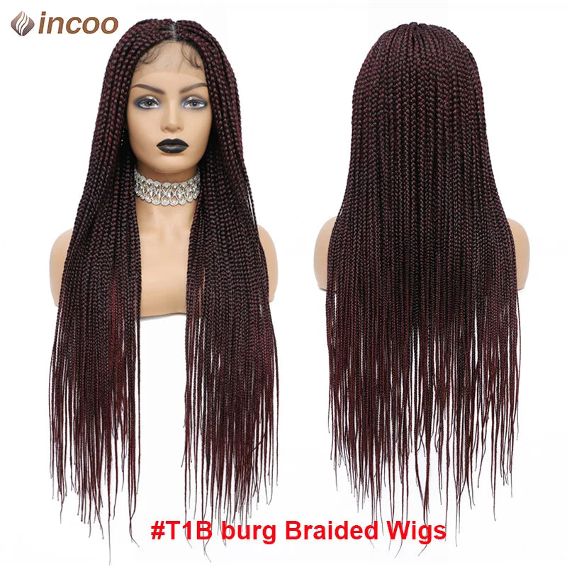Synthetic 36" Full Lace Knotless Box Braided Wigs for Women - Cornrow Braids, Lace Frontal Wigs, Colored Braided Wigs