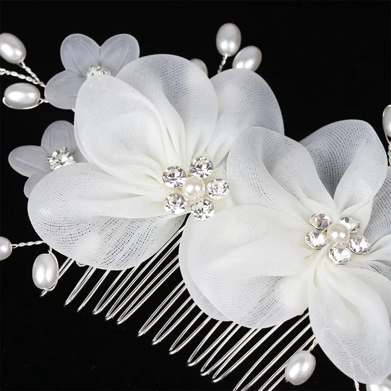 Handmade Elegant Pearl Hair Pins - White Flower Rhinestone Hair Comb For Wedding Parties/Bridal Hair Accessories-hair accessories-SWEET T 52