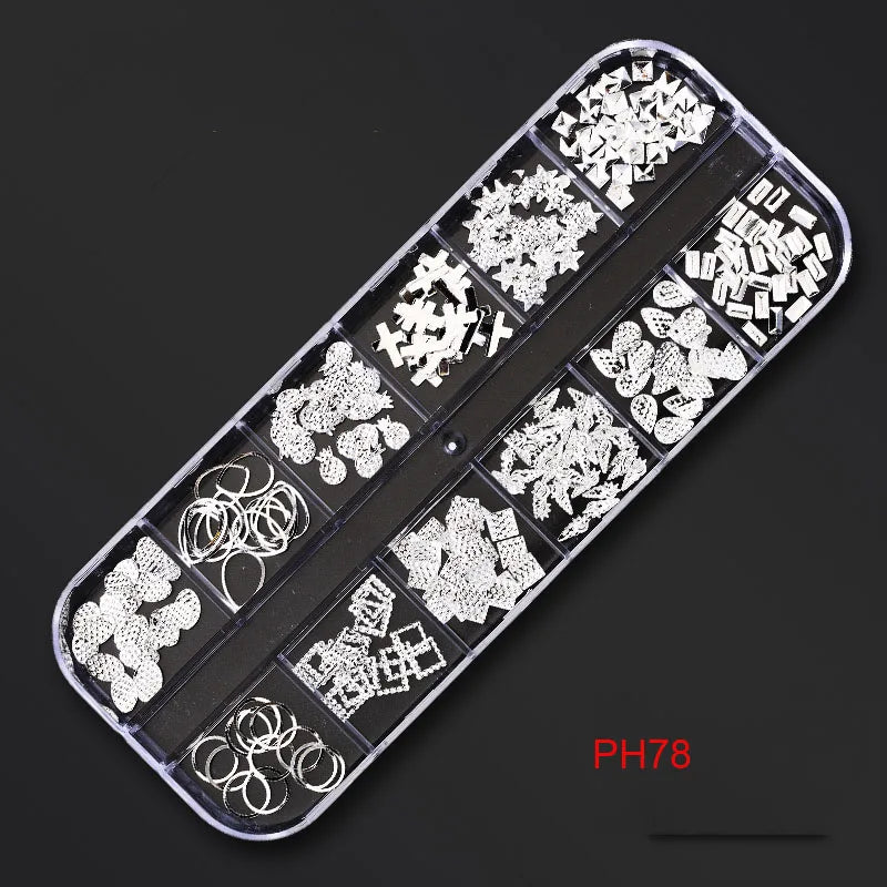 12Gird Box Multi Size AB/Colorful Non-Hotfix Rhinestones Flatback Crystal Diamond Gems 3D Glitter Nail Art Luxurious Decorations SWEET T 52