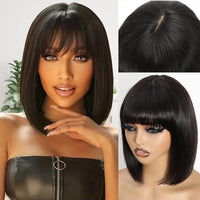 2x1 Straight Bob Lace Closure Wigs with Bangs for Women - Brazilian Hair, Short Straight Wigs With Realistic Scalp, 8-14 Inches