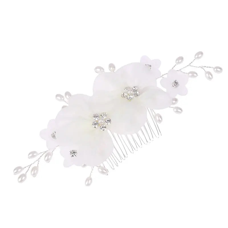 Handmade Elegant Pearl Hair Pins - White Flower Rhinestone Hair Comb For Wedding Parties/Bridal Hair Accessories-hair accessories-SWEET T 52