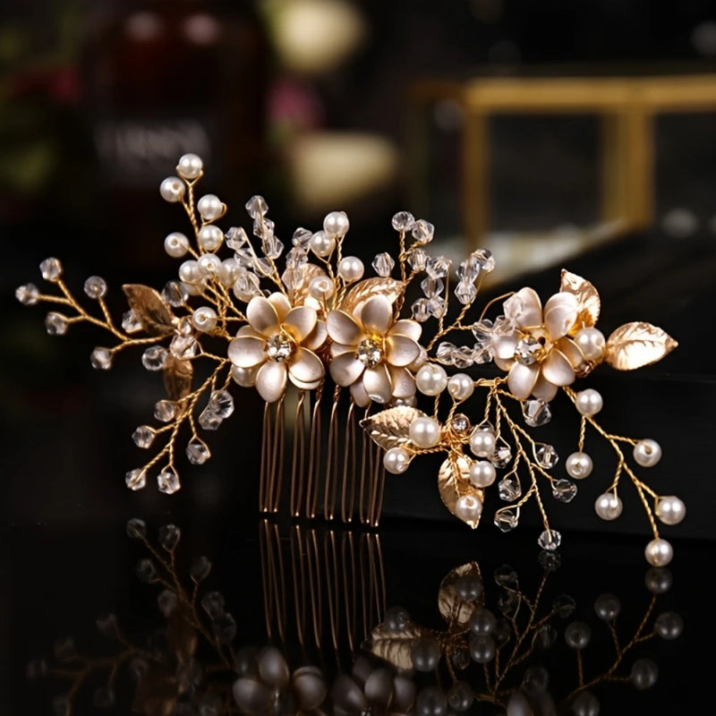 Luxury Crystal Pearl Flower Hair Comb/Headband/Tiara For Women & Girls - Bridal Wedding Hair Accessories/Hair Jewelry