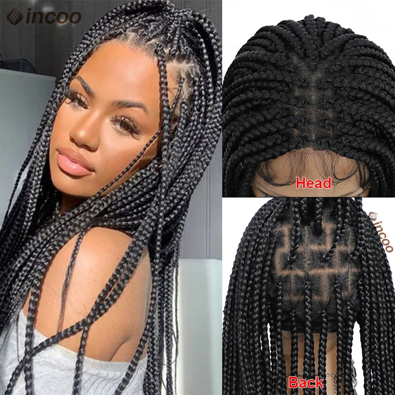 Synthetic 36" Full Lace Knotless Box Braided Wigs for Women - Cornrow Braids, Lace Frontal Wigs, Colored Braided Wigs