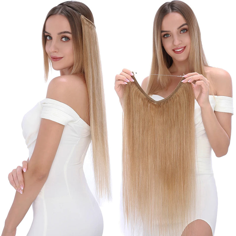 Fil synthétique invisible de 20 pouces, sans clip, extensions de cheveux, postiches en ligne de poisson/extensions de cheveux, faux cheveux pour femmes