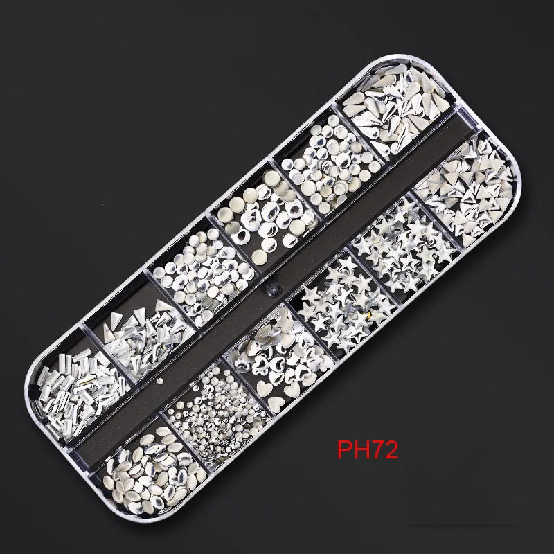 12Gird Box Multi Size AB/Colorful Non-Hotfix Rhinestones Flatback Crystal Diamond Gems 3D Glitter Nail Art Luxurious Decorations SWEET T 52