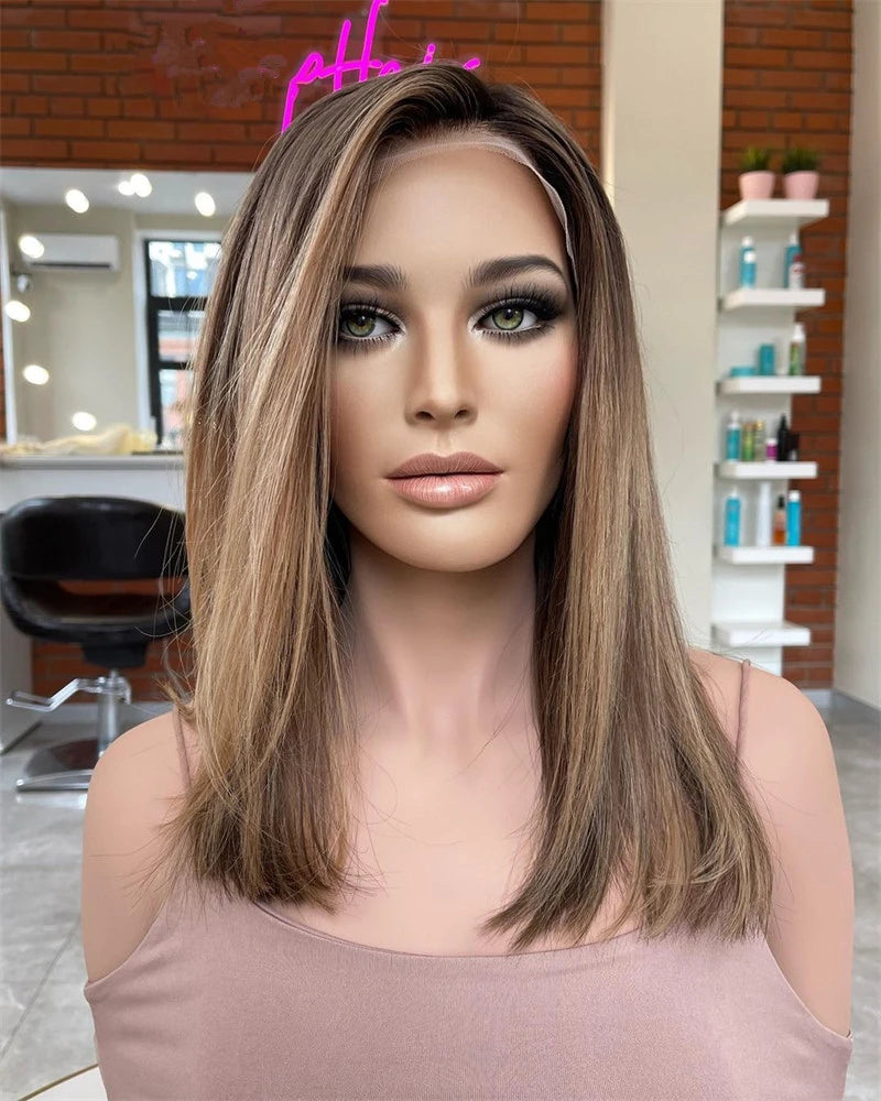 New Premium Futura Synthetic Hair lace Frontal wig Brown Caramel Blonde highlight colored Lace Front Wig Full Density For Women SWEET T 52
