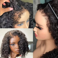 Short Kinky Curly Human Hair Frontal Bob Wigs, 4C Edges, Lace Front Wigs for Women & Girls - SWEET T 52