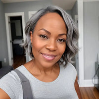 Salt And Pepper Short Pixie C Part Cut Glueless 5x5 Closure Lace Wig 100% Human Hair Sweet T 52