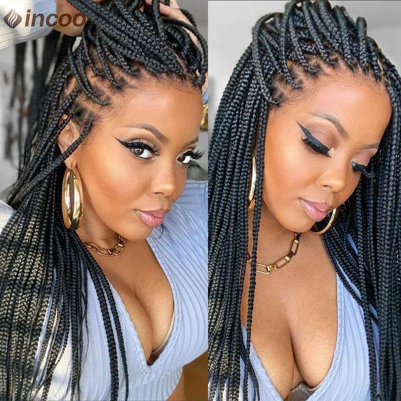 Synthetic 36" Full Lace Knotless Box Braided Wigs for Women - Cornrow Braids, Lace Frontal Wigs, Colored Braided Wigs