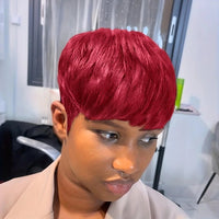 Layered Short Pixie Cut Wig  Remy Brazilian Human Hair Full Machine-Made Wig for Women, Sweet T 52