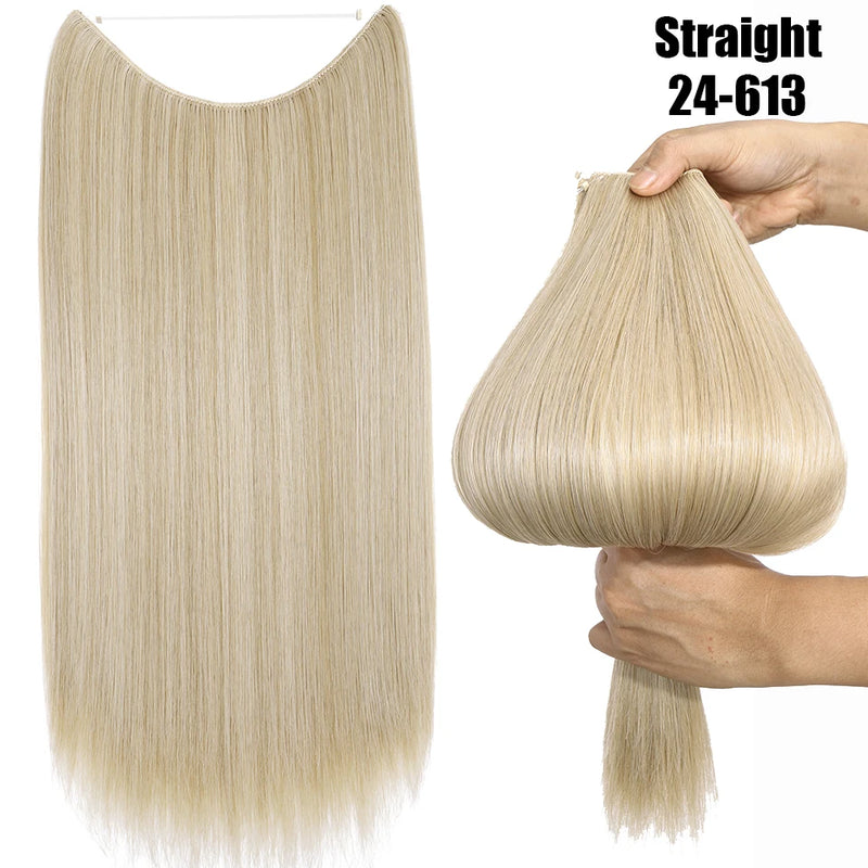 Synthetic 20 Inch Invisible Wire, No Clip-In, Hair Extensions, Fish Line Hairpieces/Hair Extensions Fake Hair For Women