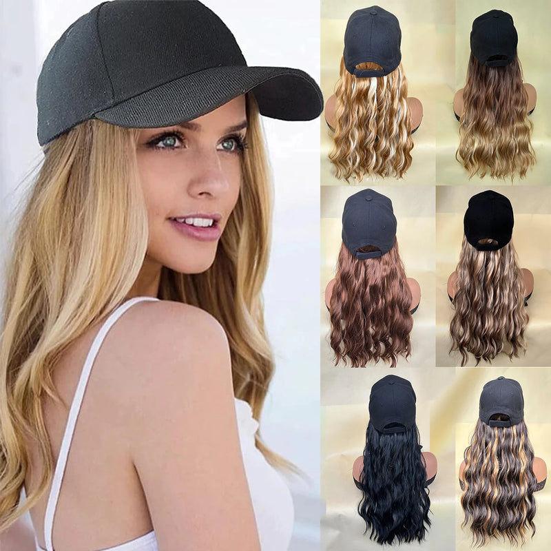 Baseball Hat/Hooded Wig - Wavy Curl Synthetic Wig for Women & Girls, Heat Resistant Natural Looking Wig-hair accessories-SWEET T 52