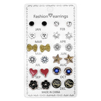 12 Pair/Set Rhinestones - Flower, Bowknot, Star, Heart Stud Earrings for Women/Men. Simple Earrings Jewelry