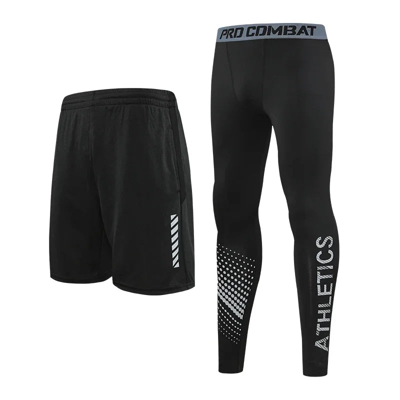 New 2-piece tight pants men's cycling base fitness shorts quick drying high elasticity sports set running training compression Sweet T 52