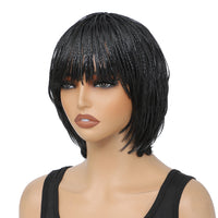 Short Braided Wig With Bangs. Synthetic Box Braids, Crochet Braiding Wigs for Women, Pixie Cut