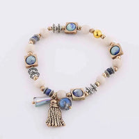 Natural Stone Bracelets - Gold Color Metal, Star Charm, White Beads, Elastic Bracelet. Luxury Fashion Jewelry Bracelets for Women