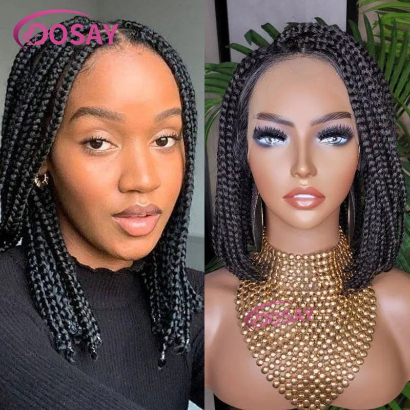 Short Bob Braided Wig, Knotless Full Lace Frontal Wig, Synthetic Box Braided Wig for Women & Girls, 10 Inches