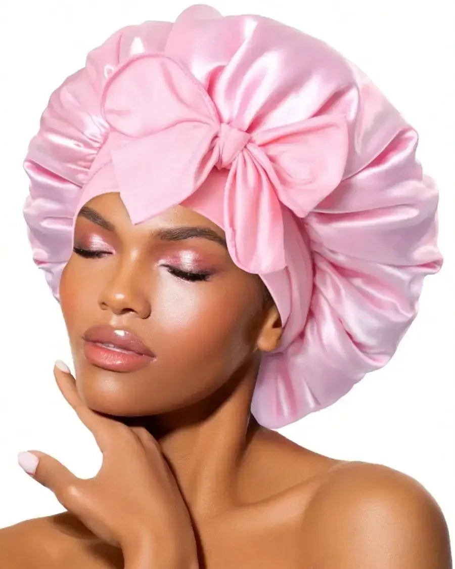 Satin Hair Bonnet with Adjustable Bow Tie