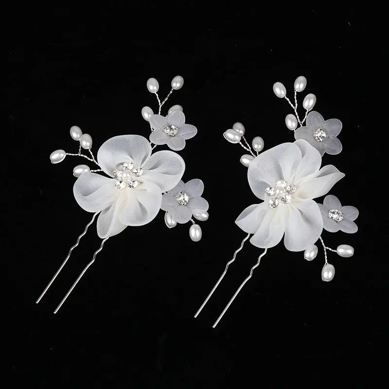 Handmade Elegant Pearl Hair Pins - White Flower Rhinestone Hair Comb For Wedding Parties/Bridal Hair Accessories-hair accessories-SWEET T 52