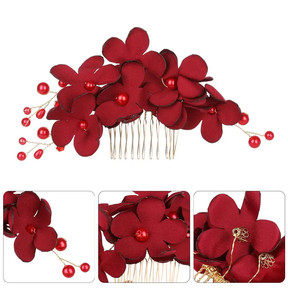 Fashion Bridal Wedding Bridesmaid Red/Pink/Champagne Romantic Flower Hair Clip Hairpin Comb Accessories