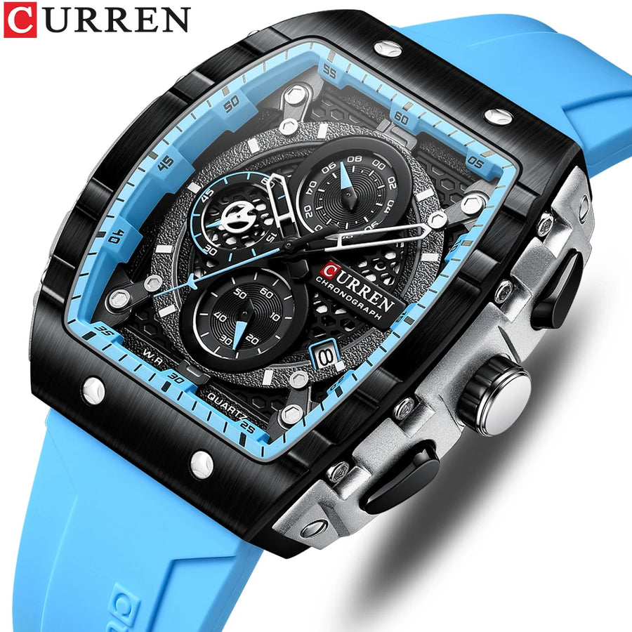 Sports Watch for Men - Fashion Waterproof Quartz Wristwatch with Auto Date, Yellow Silicone Strap, Luminous