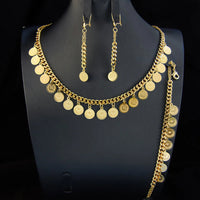 Luxury Arabic Gold Color Coins Necklace Set 21k Gold Plated Turkish Coin Chains Islamic Muslim Women Wedding Party Jewelry Sweet T 52