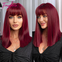 Short Straight Synthetic Wigs for Women with Bangs - Short Straight Bob Hair Wigs