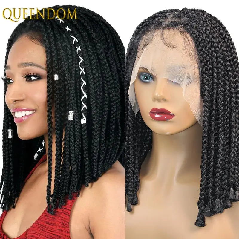 10 Inch Synthetic Short Bob Braided Wigs, Faux Locs, Full Lace with Baby Hair, Cornrow Knotless for Women